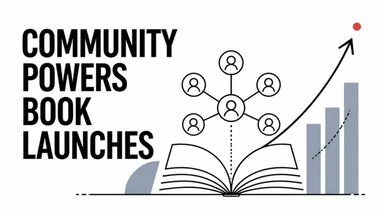 Community-driven book launch marketing illustration