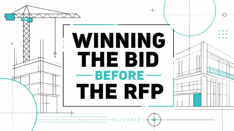 Illustration of a modern building with the text "Winning the Bid Before the RFP"